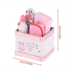 1:12 Scale Plastic Dollhouse Accessories Set with Storage Basket Pink and Teapot