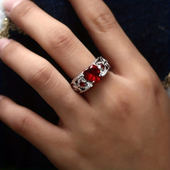 Stainless Steel Men's Heart & Ruby Ring