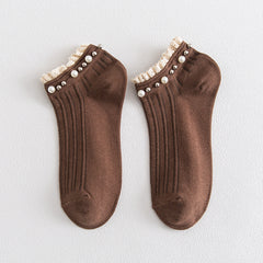 5 Pairs Women's Pearl Lace Stretch Casual Socks