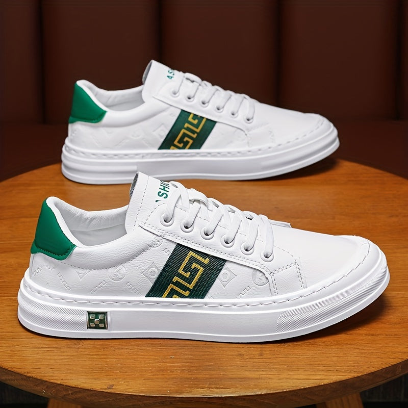 Men's Embossed PU Leather Skate Shoes Lace-up Sneakers