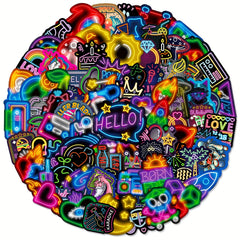 100 Pack Neon Cartoon Stickers Self Adhesive Reusable Decoration