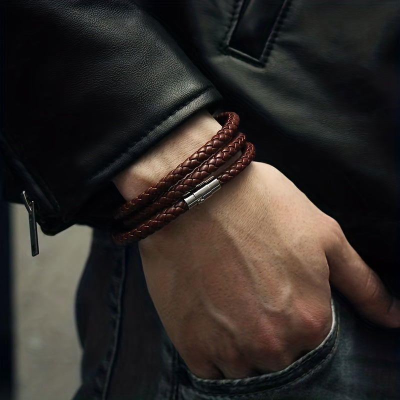 Braided Leather Cord Necklace with Magnet Clasp