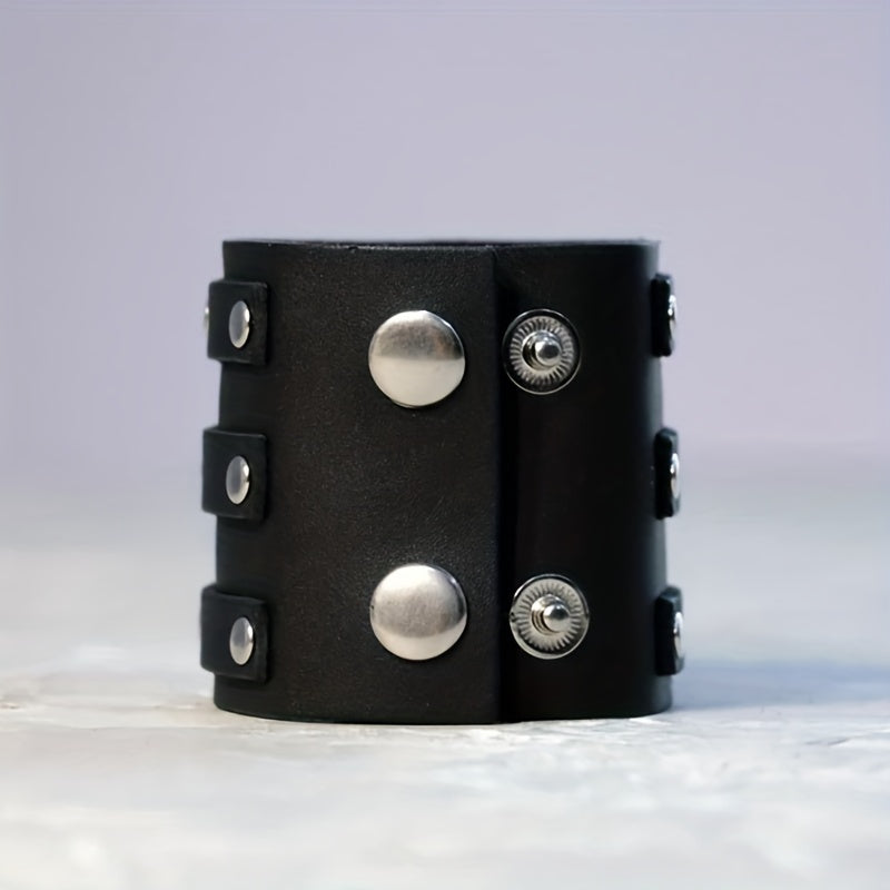 Men's Leather Wrist Guard Wide Square Buckle