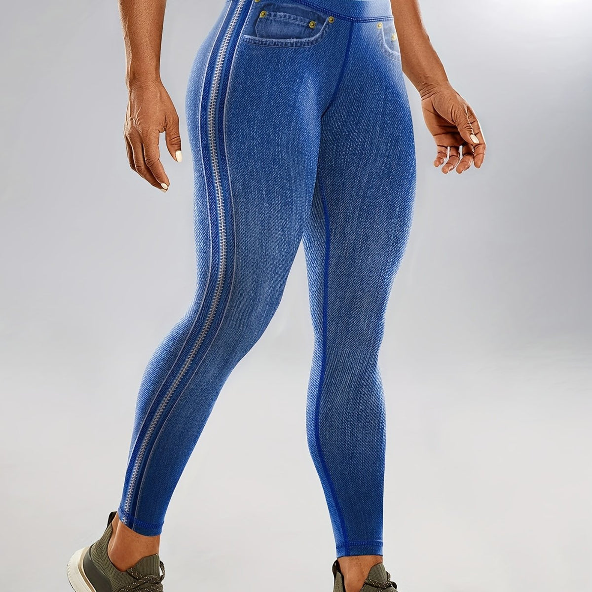 Faux Denim Print Yoga Leggings High Waist Butt Lifting Tummy Control