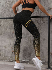 Golden Striped Print Yoga Leggings Slimming High Stretch Fitness Gym Pants