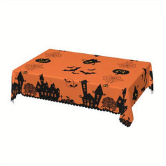 Embossed Pumpkin Ghost Print Halloween Tablecloth Stain Resistant