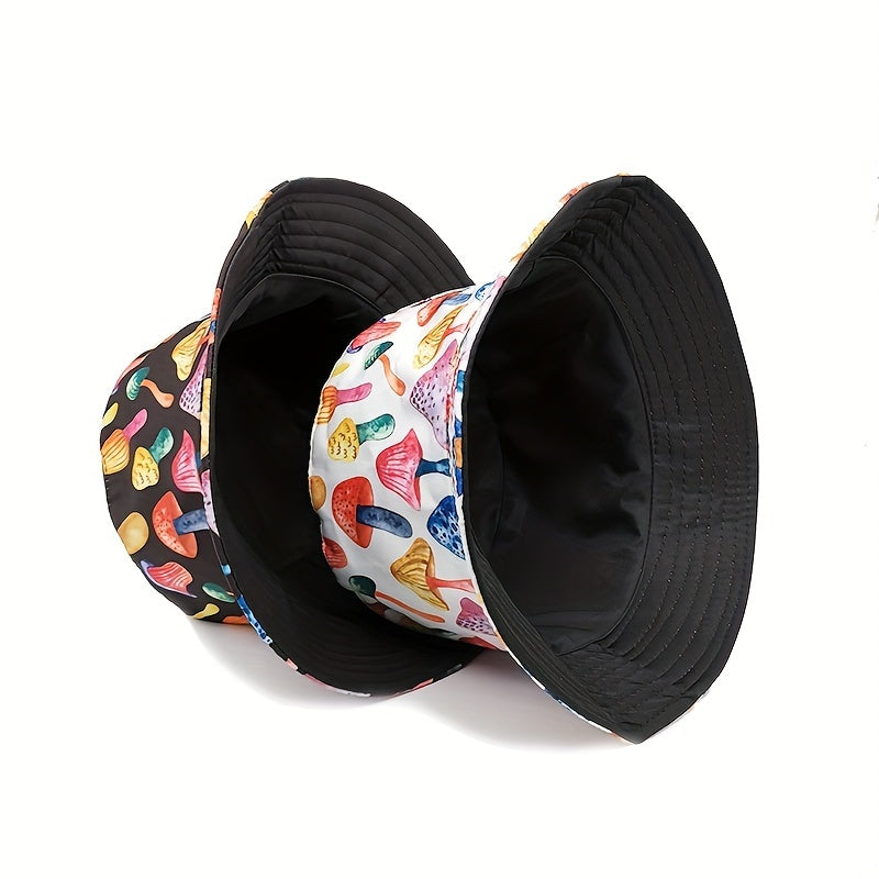 Reversible Mushroom Print Bucket Hat Hip Hop Fisherman Cap