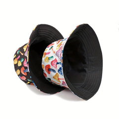 Reversible Mushroom Print Bucket Hat Hip Hop Fisherman Cap