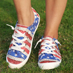 Women's Flag Pattern Canvas Shoes Low Top Flat Sneakers
