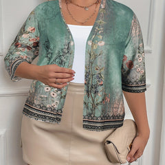  Retro Cardigan Women's Plus Floral Print Open Front Cardigan