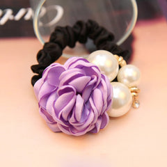 Colorful Rose Faux Pearls Hair Band Floral Beads Hair Ties
