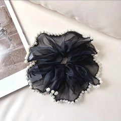 Large Organza Scrunchies Hair Tie with Faux Pearl Brim