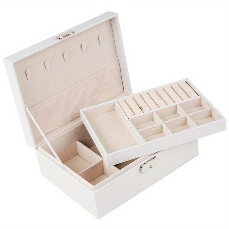 Double Layer Large Capacity PU Jewelry Box Portable Leather Jewelry Storage Box
