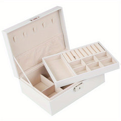 Double Layer Large Capacity PU Jewelry Box Portable Leather Jewelry Storage Box