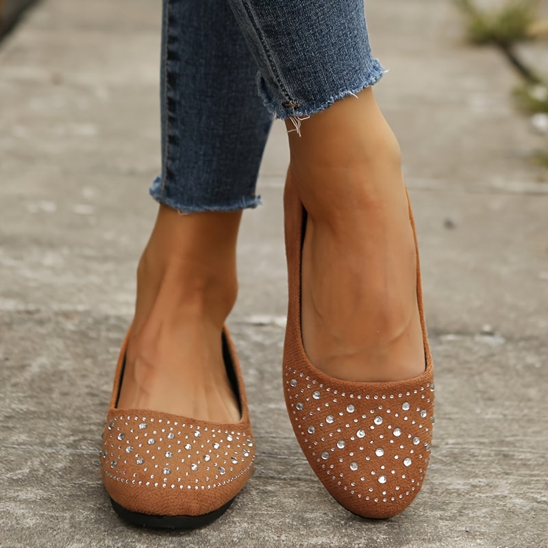 Women's Rhinestone Flat Shoes Soft Sole Slip On Casual Walking Shoes