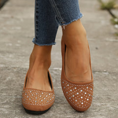 Women's Rhinestone Flat Shoes Soft Sole Slip On Casual Walking Shoes