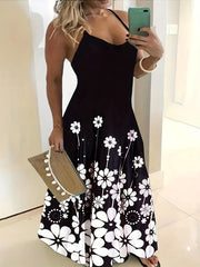  Floral Print V Neck Maxi Cami Dress
