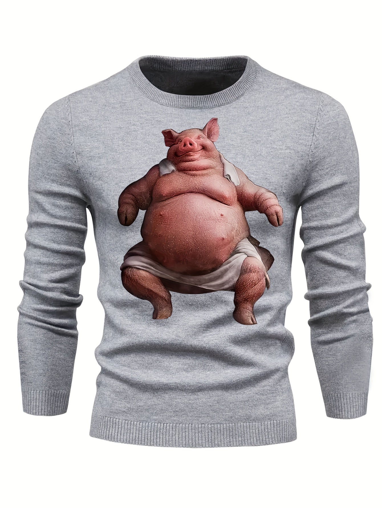 Funny Fat Pig Pattern Men's Knitted Sweater