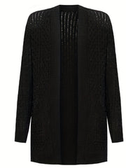 Plus Size Casual Cardigan Women's Plus Solid Hollow Out Half Sleeve Open Front