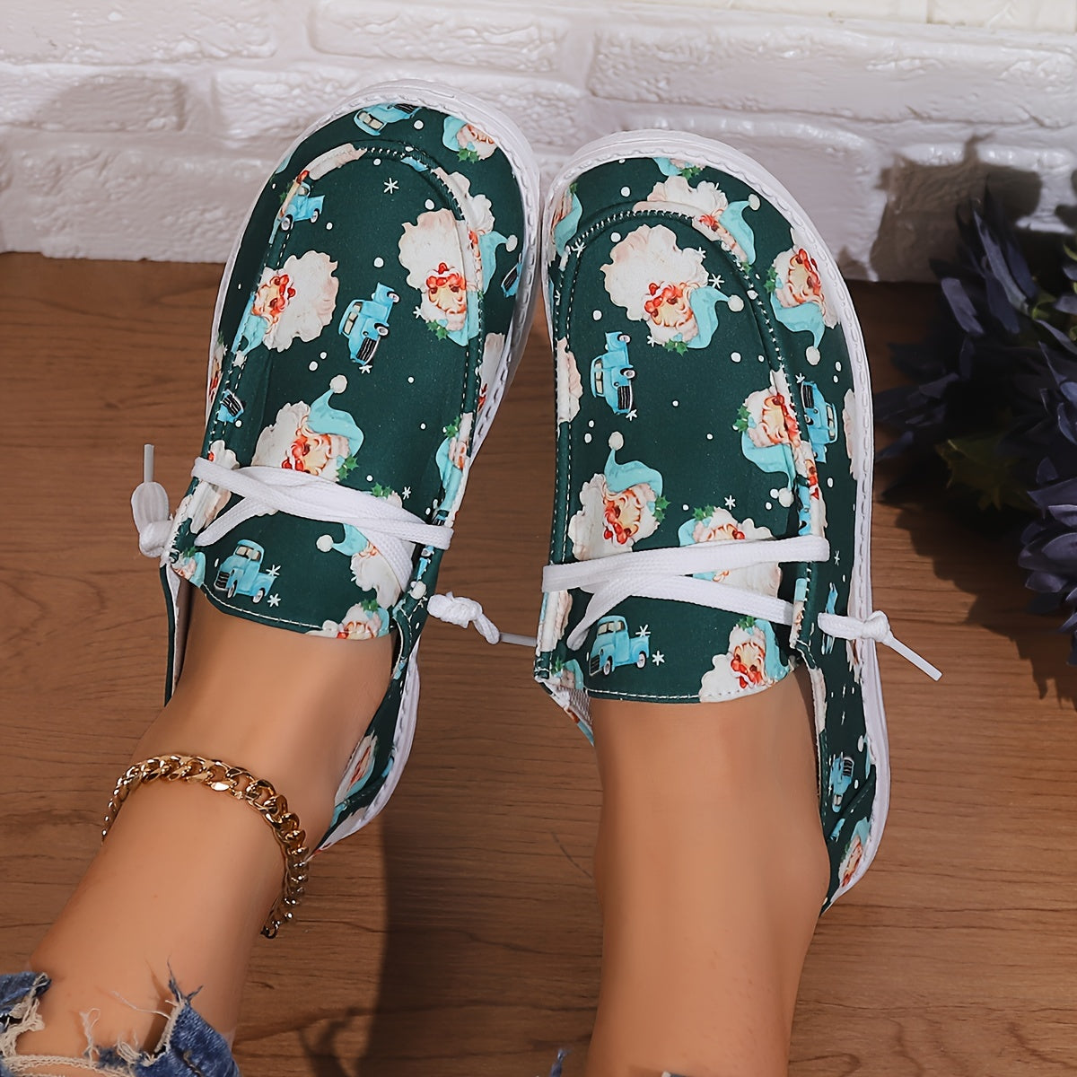 Santa Claus Cartoon Christmas Casual Skate Shoes