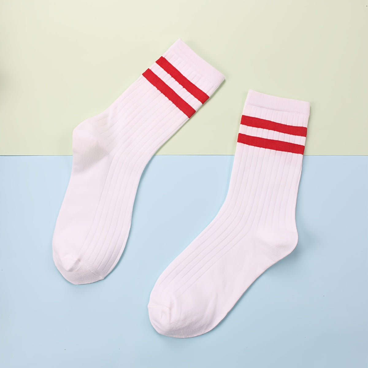 4 Pairs Striped Crew Socks Women's Stockings