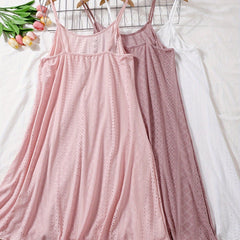 3 Pcs Eyelet Embroidered Lounge Dresses Crew Neck Home Dress