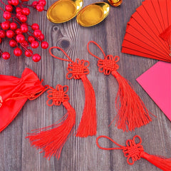6pcs Red Chinese Knot Lanyard Tassels Hand Woven Pendant