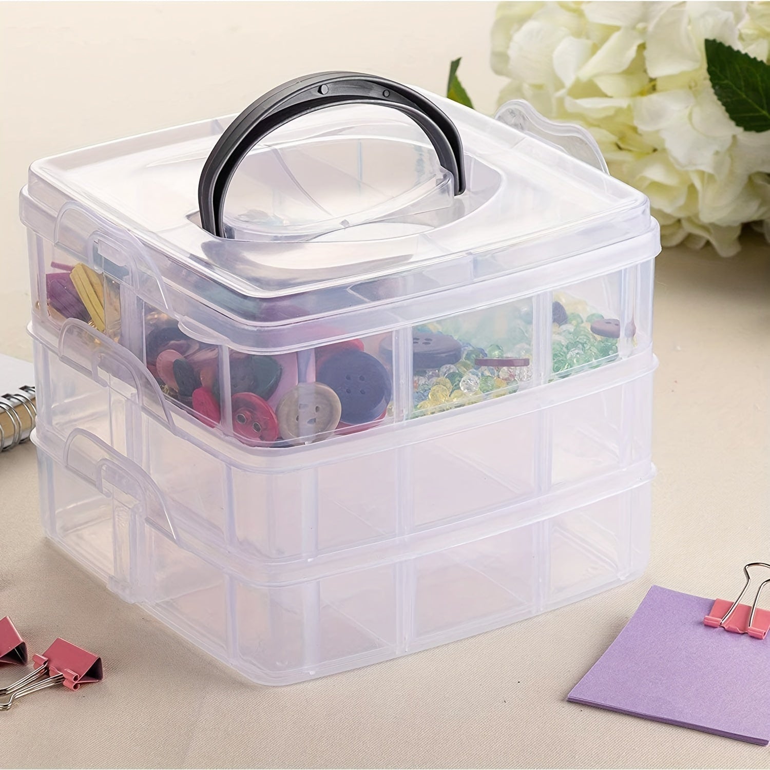 3-Layer Portable Storage Box 18 Grid Clear Plastic Organizer Tool Toy Stackable