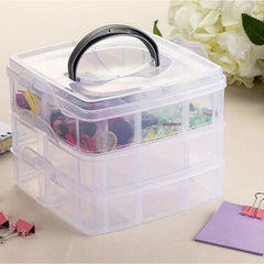 3-Layer Portable Storage Box 18 Grid Clear Plastic Organizer Tool Toy Stackable