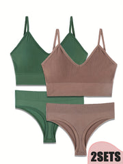 2 Sets Wireless Push Up Bra & Thong Lingerie Set