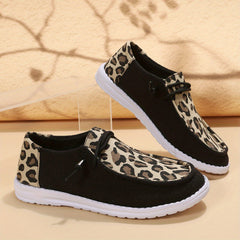 Leopard Print Loafers Lace-Up Canvas Shoes