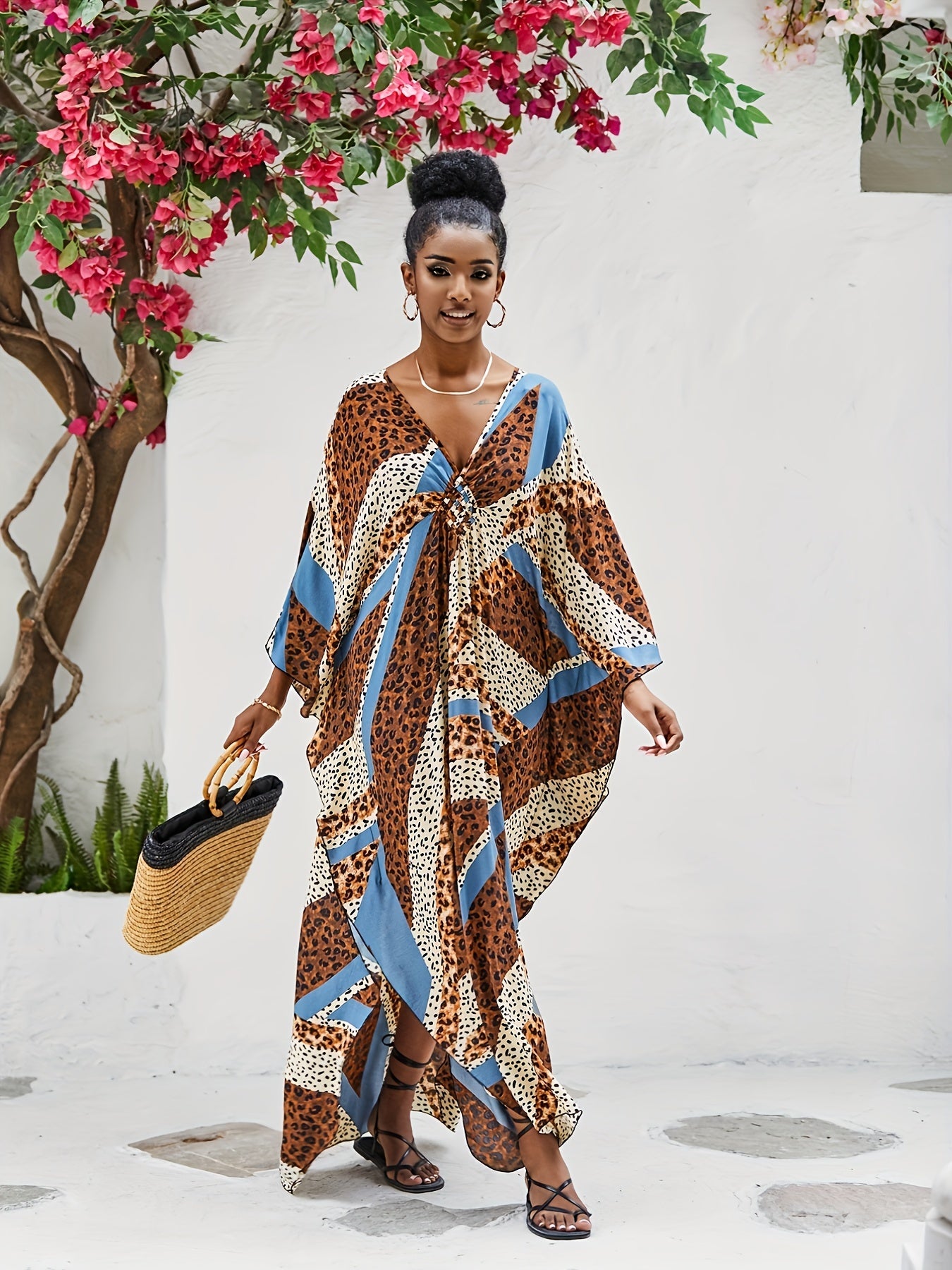  Boho Leopard Print Cover Up Dress