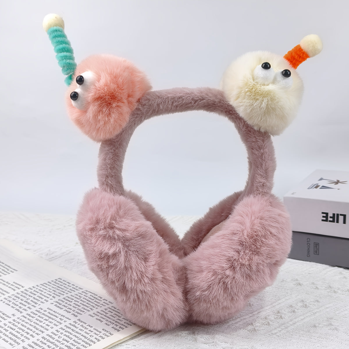 Winter Ear Warmers Pastel Pink Teal Beige Foldable Ear Muffs for Cold Weather