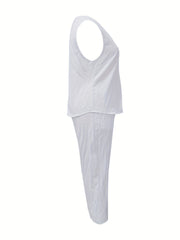  Solid V Neck Tank Top & Pants 2 Piece Set