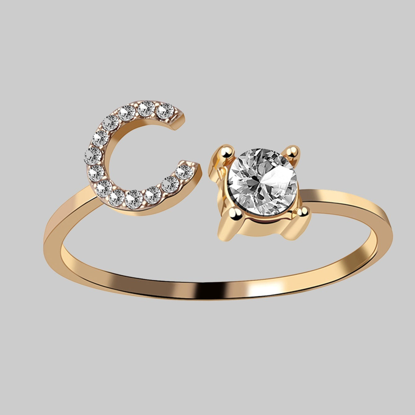 26 Letters Zircon Studded Adjustable Rings Jewelry