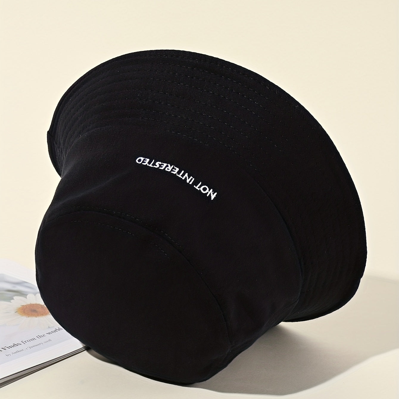 Embroidery Bucket Hat Lightweight Fisherman Cap Solid Sunscreen Travel Beach Hat