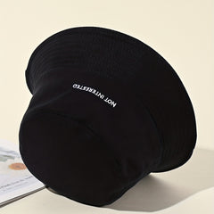 Embroidery Bucket Hat Lightweight Fisherman Cap Solid Sunscreen Travel Beach Hat