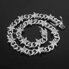 Cuban Hip Hop Artificial Diamond Pentagram Chain Necklace