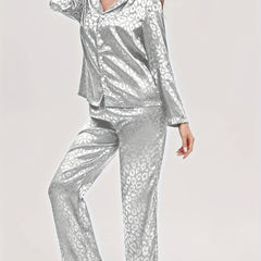 Leopard Print Pajama Set Long Sleeve Top & Pants