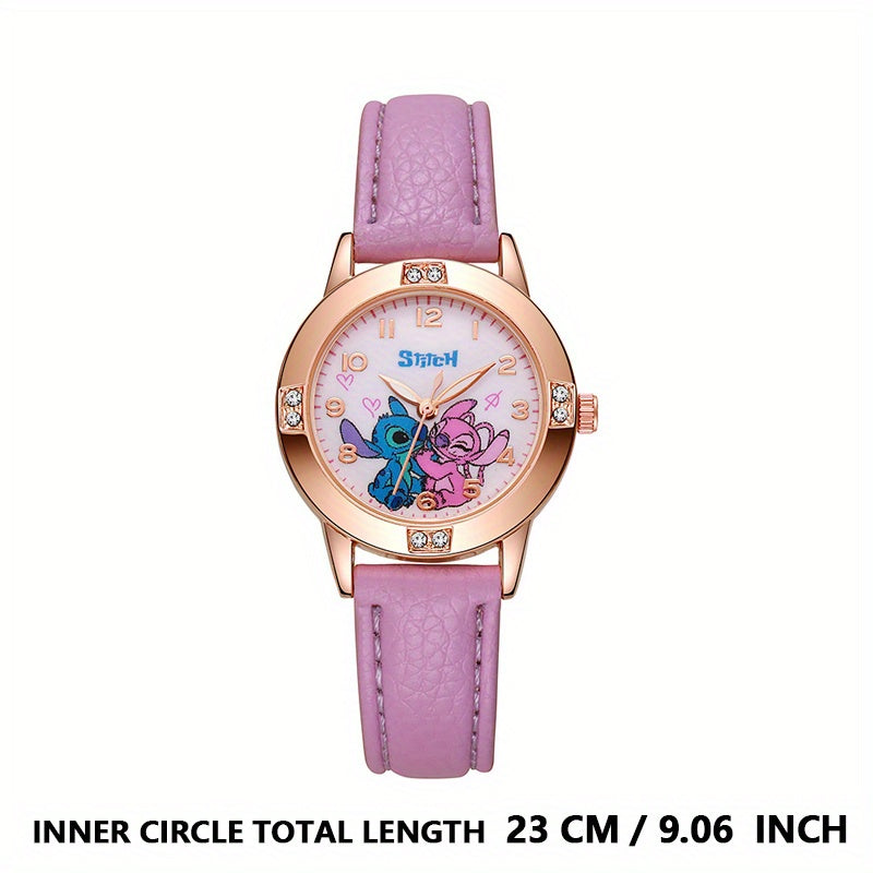 Stitch Digital Watch Pink Strap Golden Case Birthday Gift Student Prize