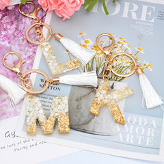 Resin Initial Letter Keychain A Tassel Charm Women Girls