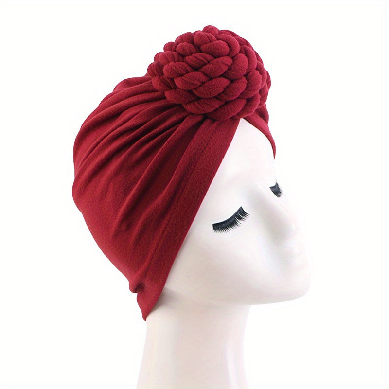 Braided Knotted Turban Cap Head Wrap Bandana Stretchy Beanie Hat