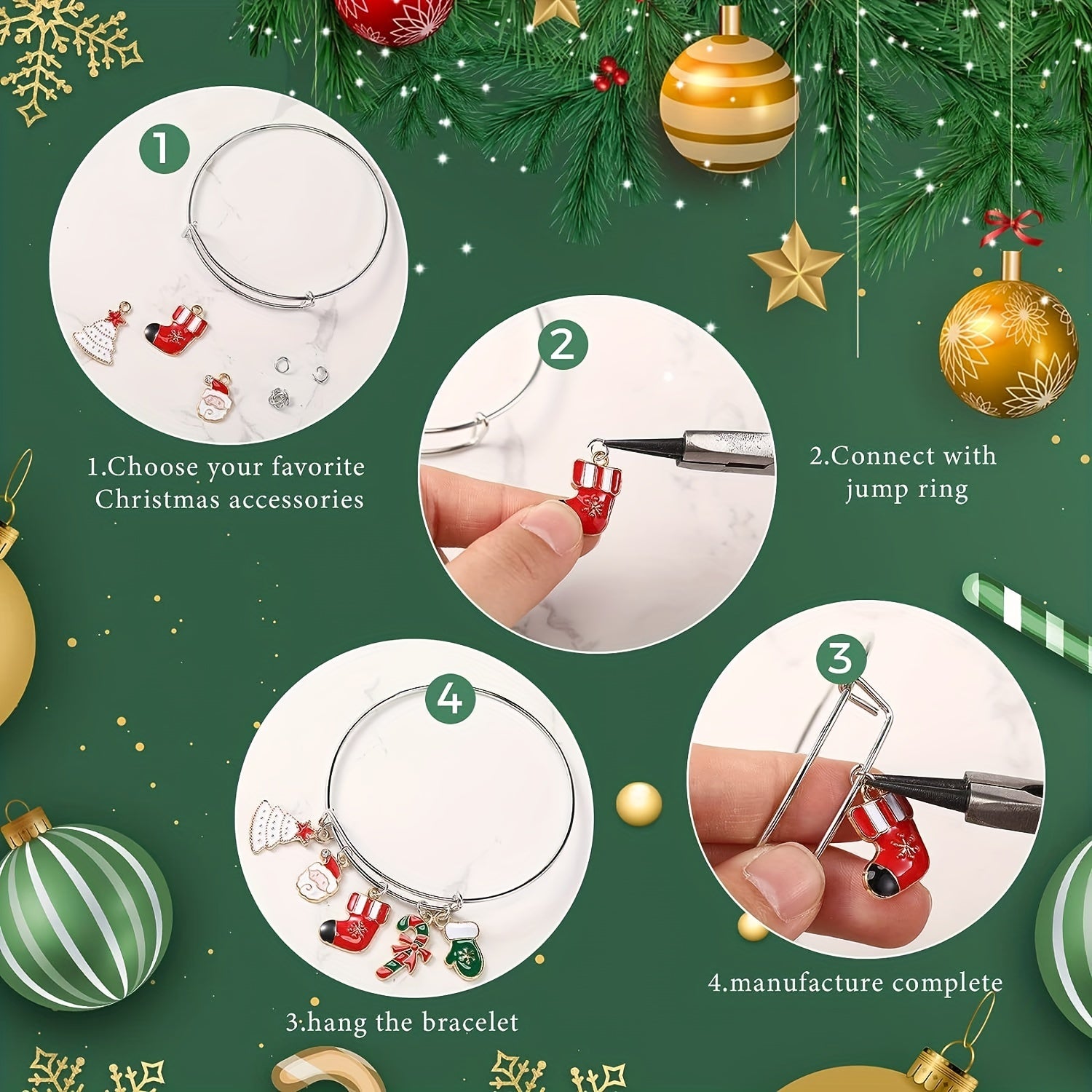 Christmas DIY Charms Bracelet Kit with Bangle Bracelets & Charms