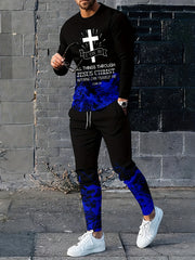 Men's 2 Piece Outfits Long Sleeve T-shirt and Loose Sweatpants Set