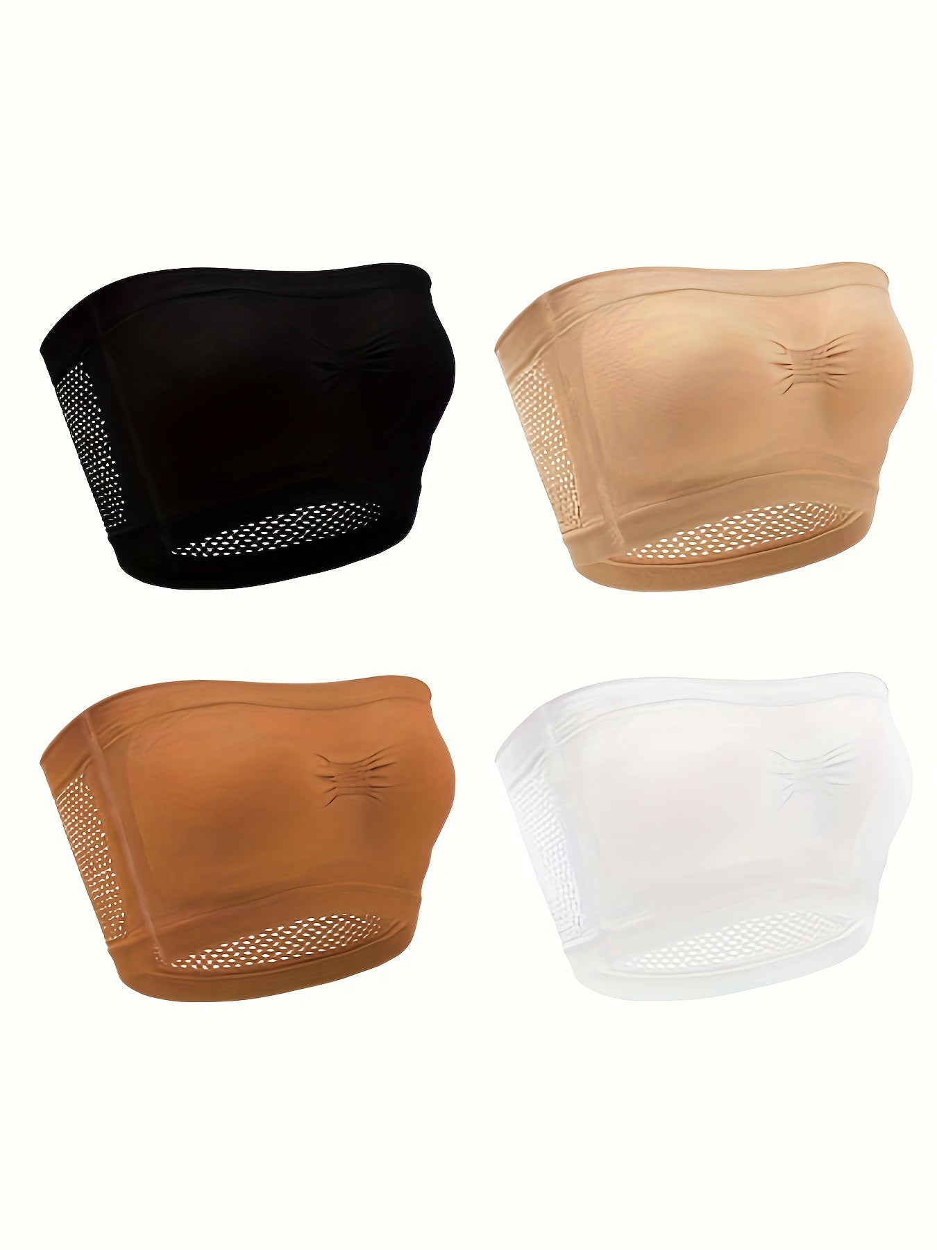 4 Pack Plus Size Sports Bra Set Solid Anti-slip Bandeau Seamless