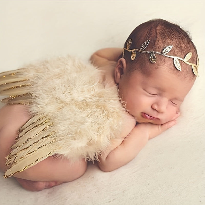 2pcs Feather & Leaf Hairband Set for Newborn Photoshoots