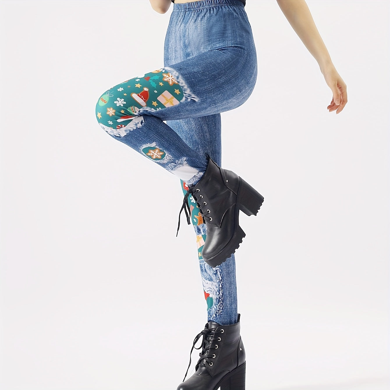 Christmas Print Tights Opaque High Waist Elastic Leggings Women's Stockings