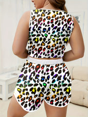  Leopard Print Crop Tank Top & Shorts Set