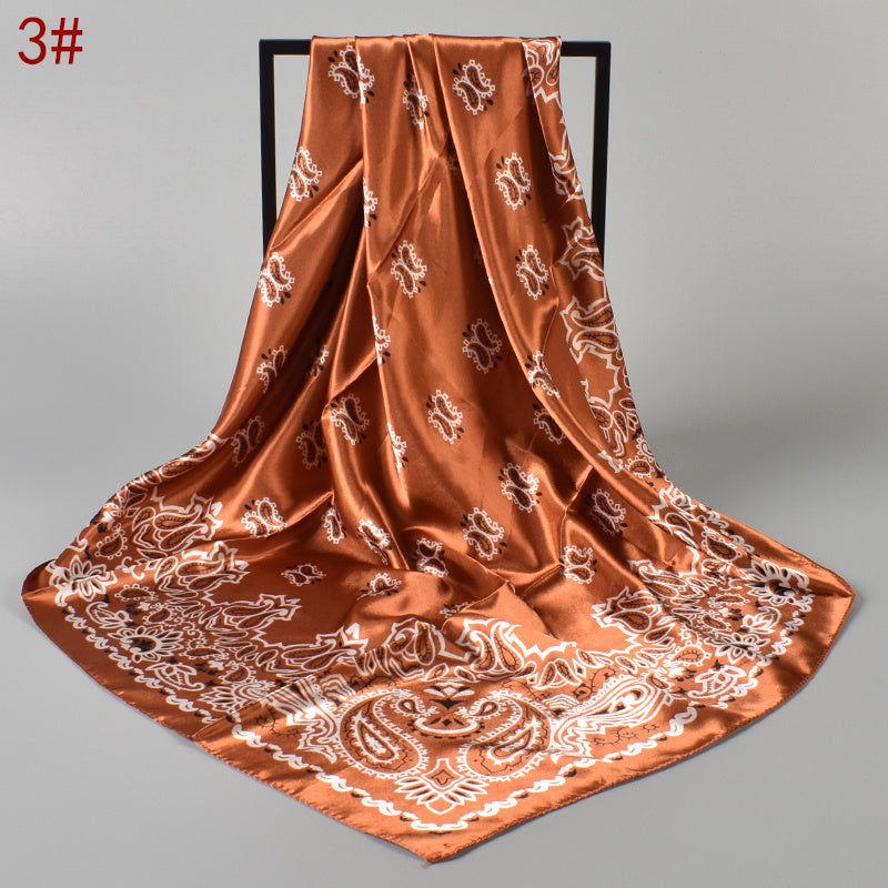 Floral Print Silk Head Scarf Lightweight Hank