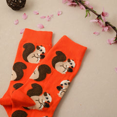 Cute Squirrel Print Socks Women's Stockings